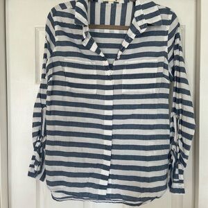 Chambray Blue and White Striped Button Down Shirt